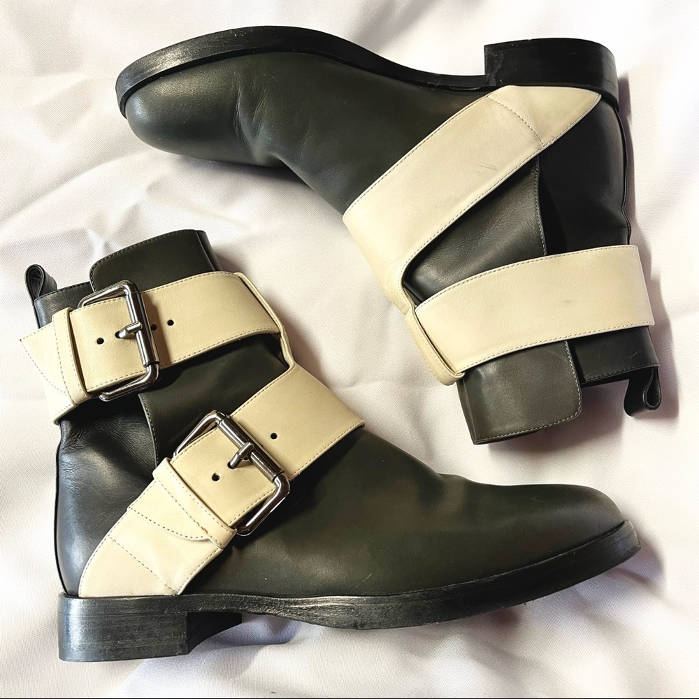 Pierre Hardy Black and Green Biker Boots with Tan Adjustable Buckles size 37